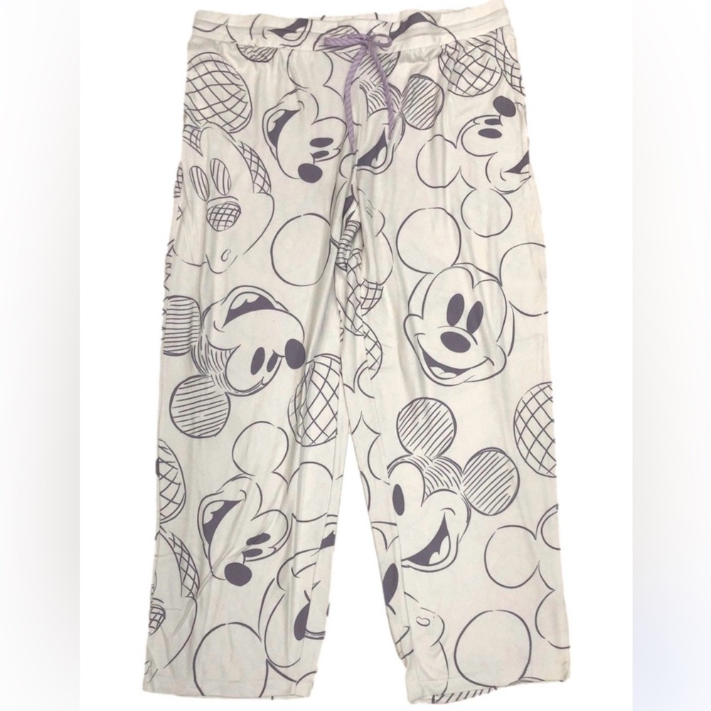 Disney Women’s Pajama Bottoms - White with Black Mickey Mouse Design